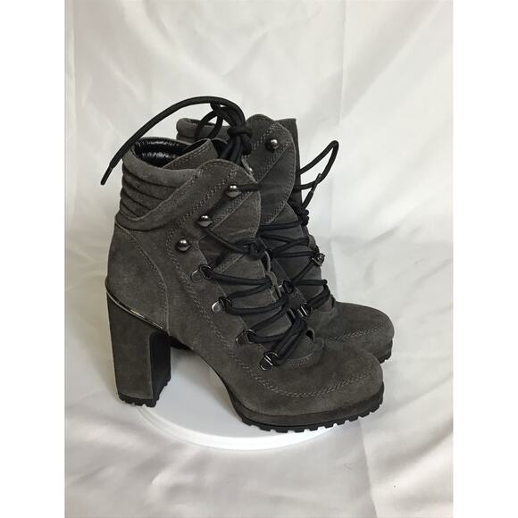 DKNY Women Suede Platform tie up Ankle Booties Sz 8 Gray NWOT Flawed * BikerCore - Picture 6 of 12